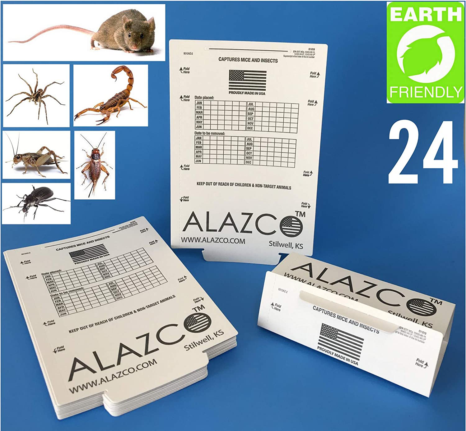 ALAZCO 12 Glue Traps - Excellent Quality Glue Boards Mouse Trap Bugs Insects Spiders, Brown Recluse, Crickets Cockroaches Lizard Scorpion Mice Trap & Monitor Non-Toxic Made in USA