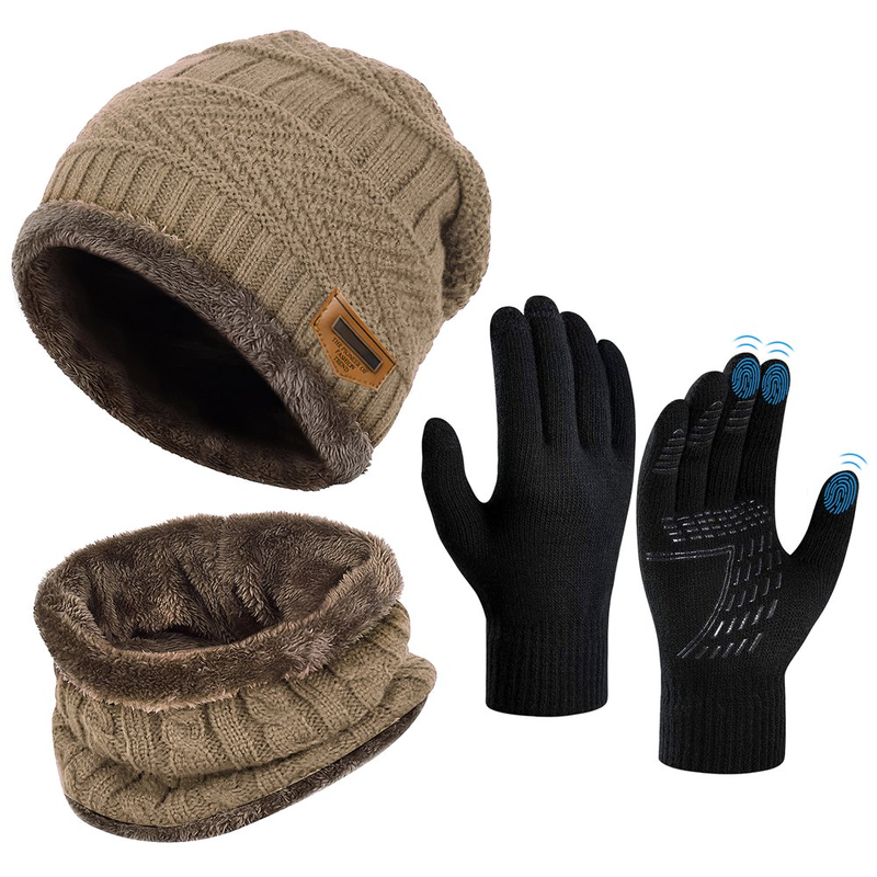 3 Piece Set - Winter Beanie Hat Scarf & Set with Gloves Touch Screen