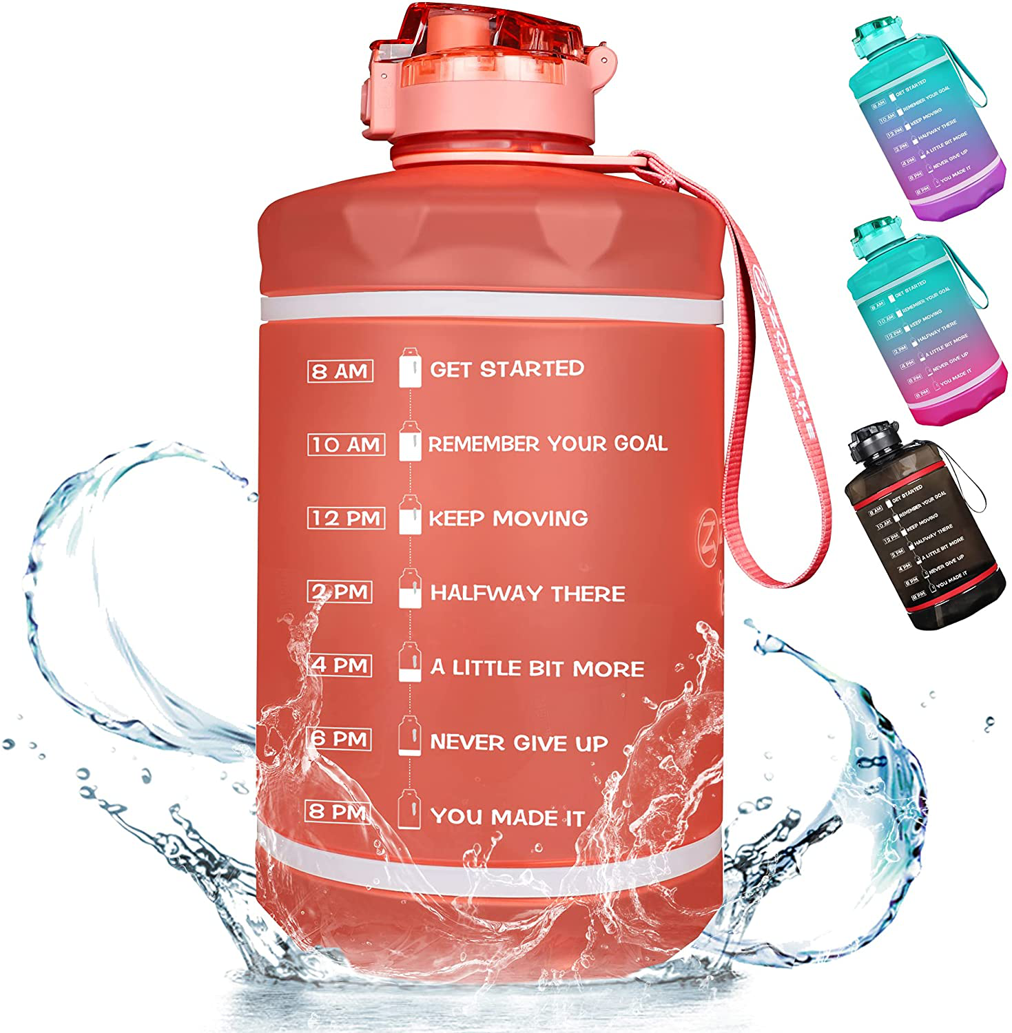 ZOMAKE Gallon Water Bottle with Straw & Time Marker - 64/128 oz Motivational Water Jug BPA Free Leakproof Large Water Bottle Ensure You Drink Enough Water Daily