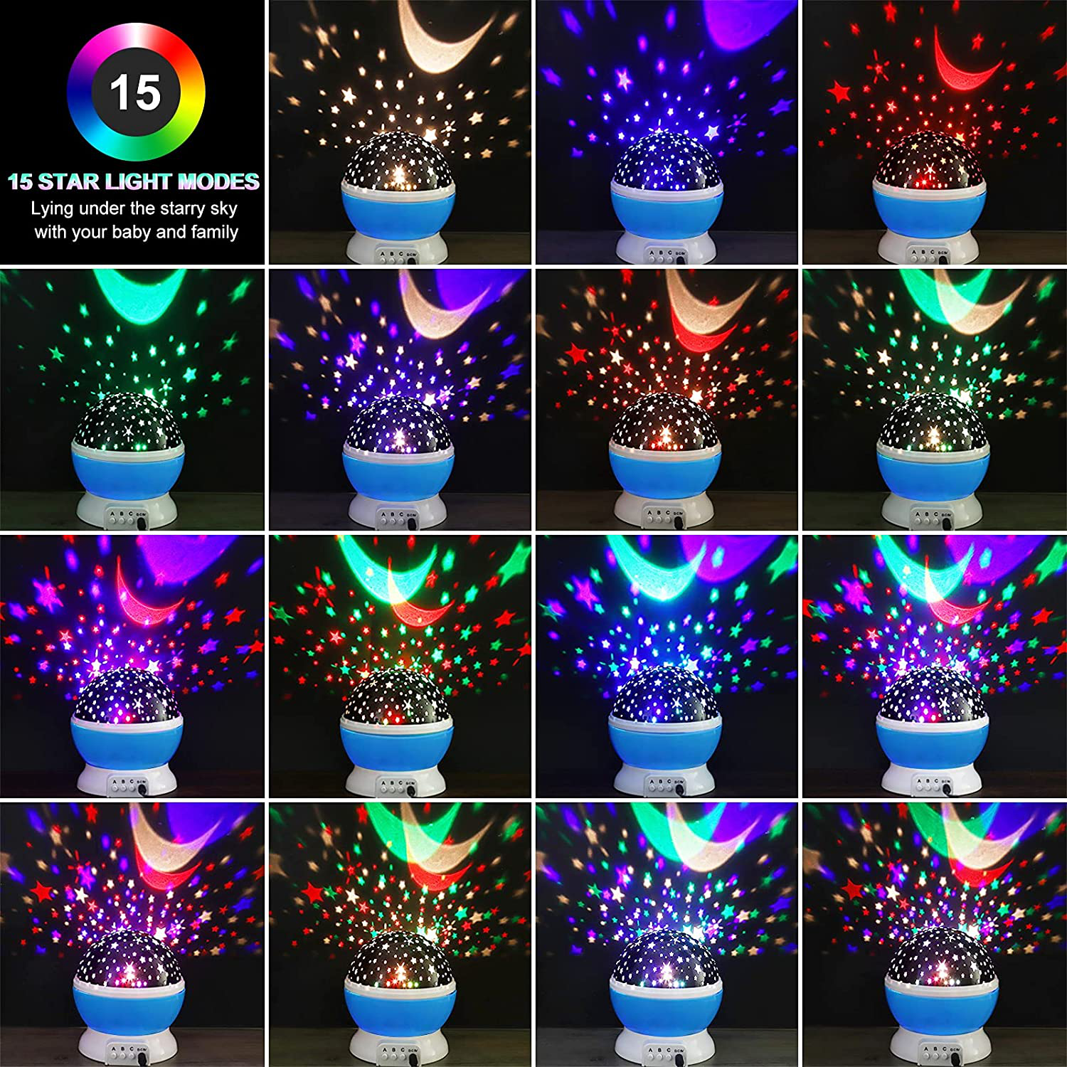 Night Light for Kids, Votozi Kids Night Light, Star Night Light, Moon and Star Projector 360 Degree Rotation - 4 LED Bulbs 9 Light Color Changing with USB Cable, Unique Gift for Men Women Children