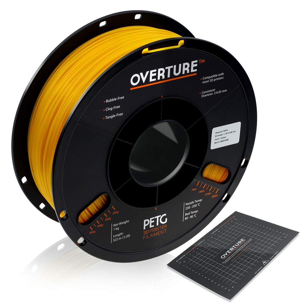 OVERTURE PETG Filament 1.75mm with 3D Build Surface 200 x 200 mm 3D Printer Consumables, 1kg Spool (2.2lbs), Dimensional Accuracy +/- 0.05 mm, Fit Most FDM Printer