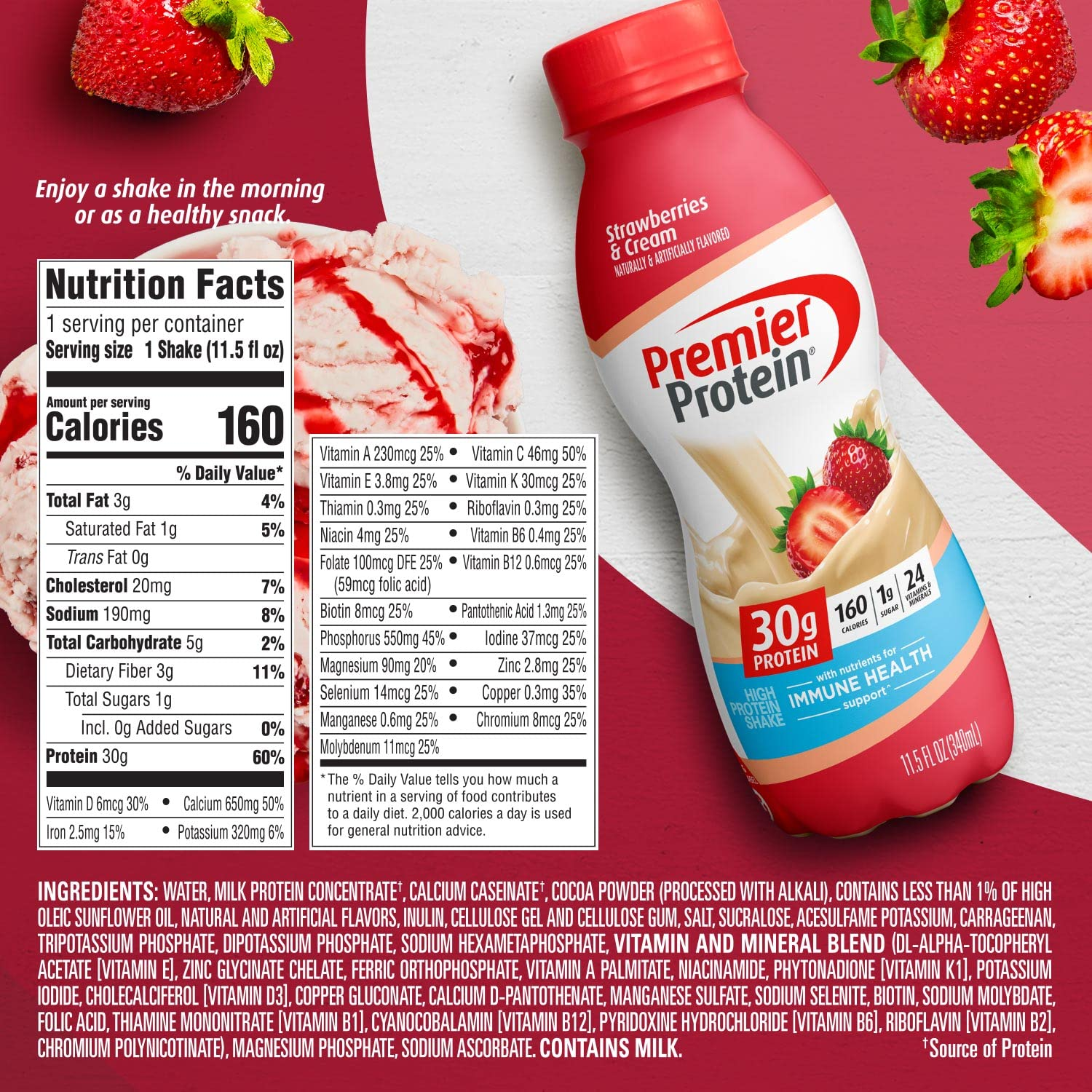 Premier Protein 30G Protein Shake, Strawberries & Cream, 11.5 Fl Oz