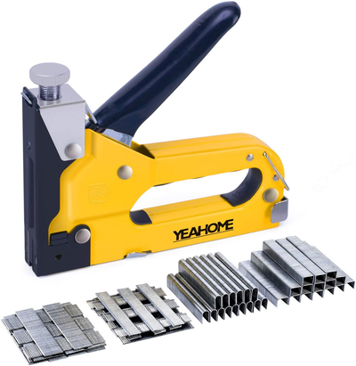 Upholstery Staple Gun Heavy Duty, YEAHOME 4-in-1 Stapler Gun with 4000 Staples, Manual Brad Nailer Power Adjustment Stapler Gun for Wood, Crafts, Carpentry, Decoration DIY, Fathers Day Gifts