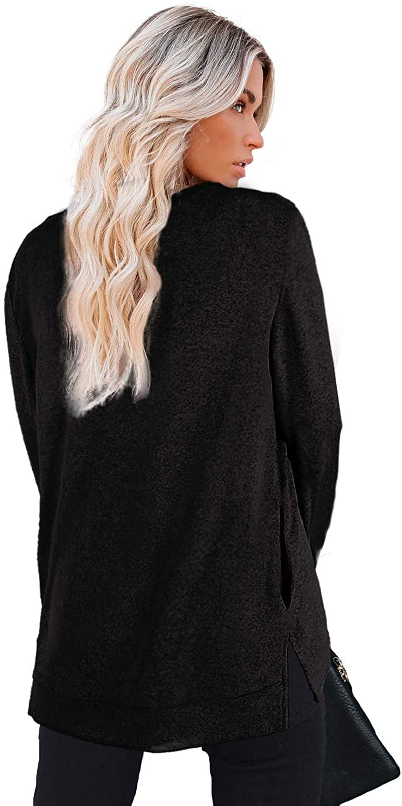 WIHOLL Sweaters for Women Long Sleeve Crew Neck Solid Color Trendy Tops
