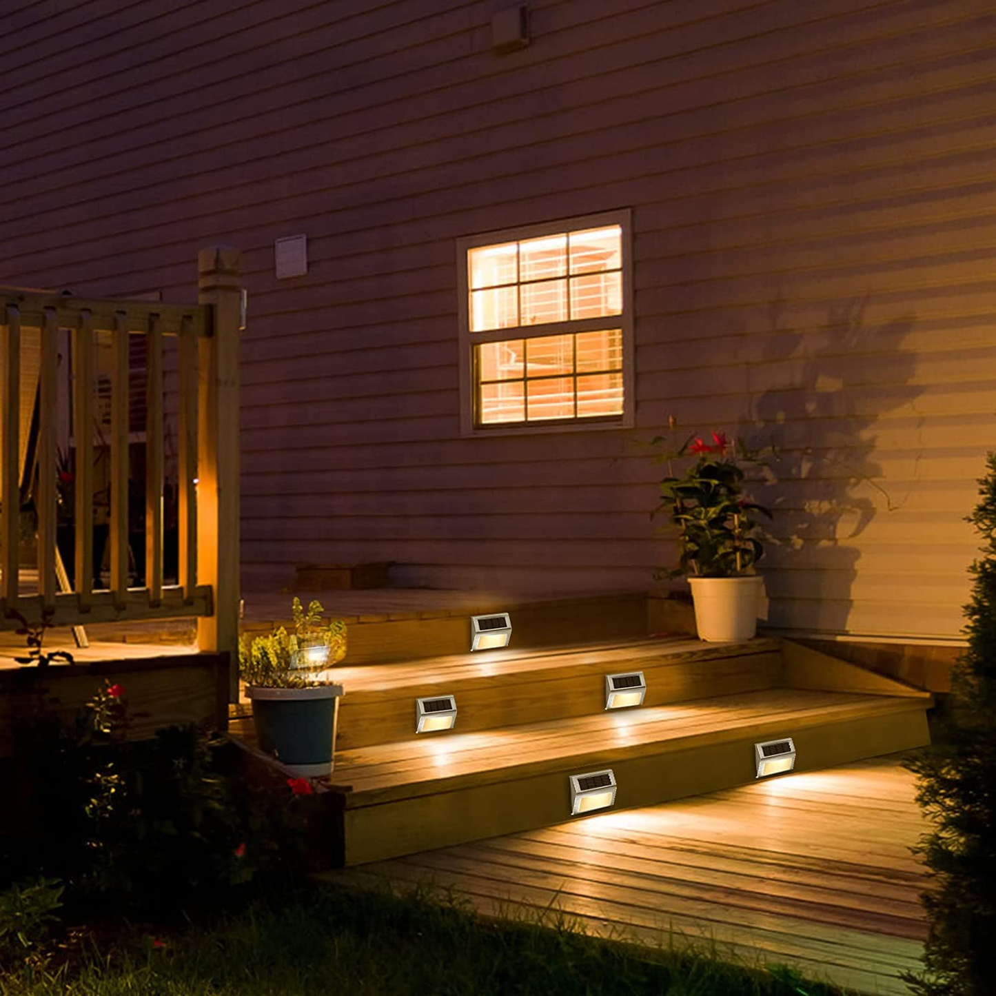 8 Pack Solar Step Lights, Outdoor Waterproof Deck Light Fence Stair Lamp for Garden, Walkway, Patio, Pathway, Backyard, Warm White Light