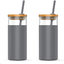 tronco 20oz Glass Tumbler Straw Silicone Protective Sleeve Bamboo Lid - BPA Free (Charcoal Grey/ 2-Pack)