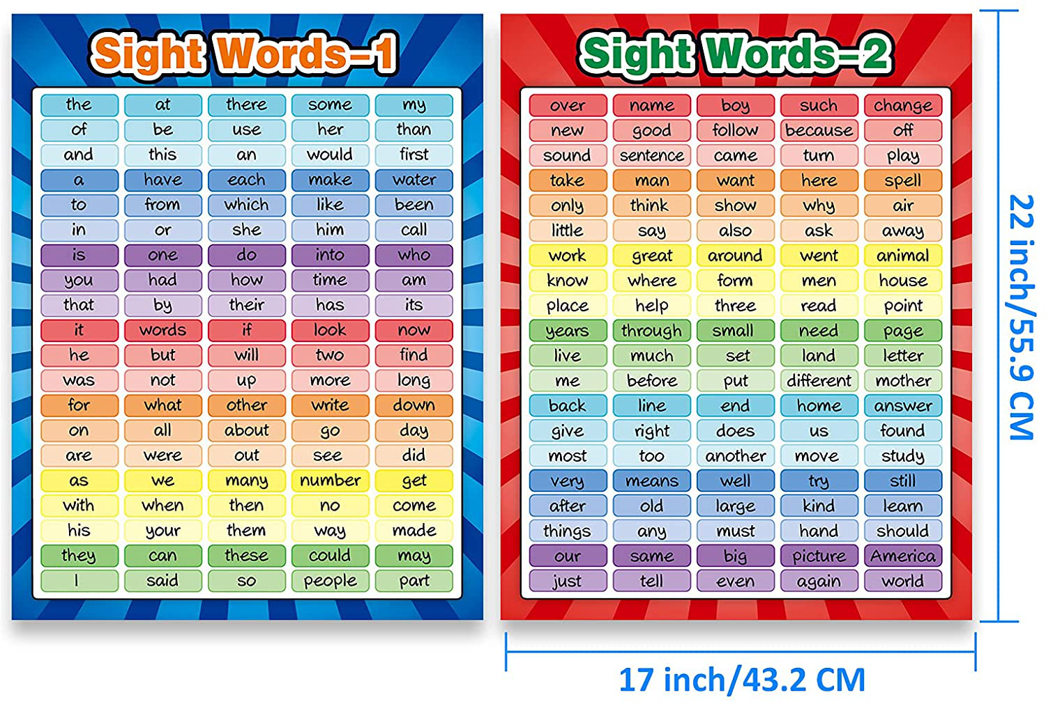 4 Sheets Sight Words Poster Extra Large Educational Posters and Word Families Posters Educational Chart Posters Classroom Posters and Learning Posters for Preschool, Classroom, Homeschool, Playroom