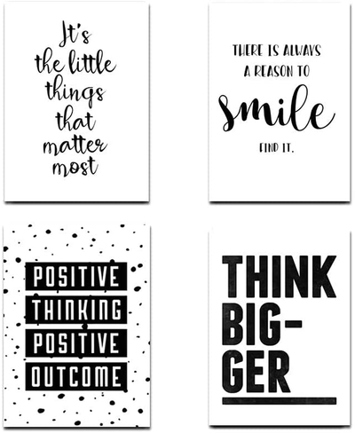 Inspirational Wall Art Poster Prints Motivational Quotes Canvas Prints Set of 4 (A4) Unframed Black and White Wall Art Pictures Kids Room Office Wall Decor