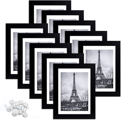 upsimples 5x7 Picture Frame Set of 10,Display Pictures 4x6 with Mat or 5x7 Without Mat,Multi Photo Frames Collage for Wall or Tabletop Display,Black