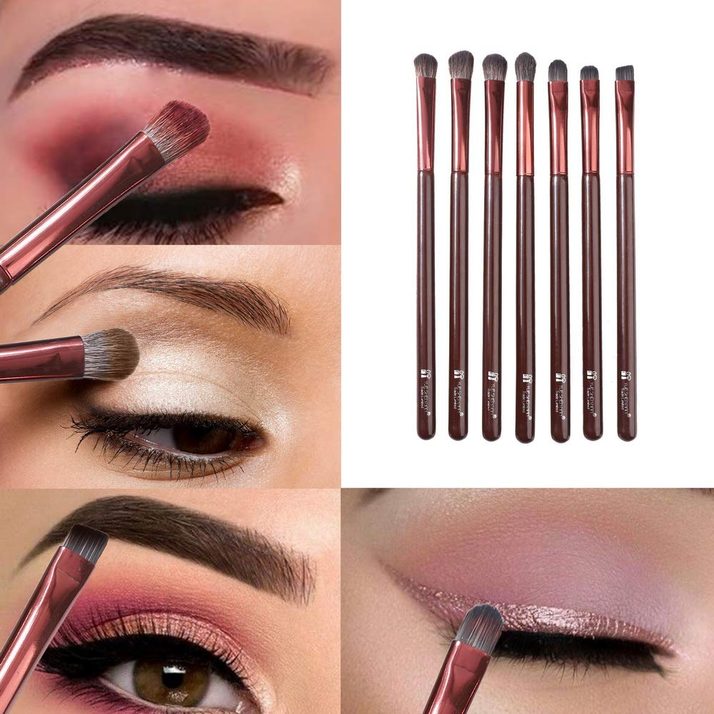 7Pcs Eyeshadow Brush Sets. Premium Eye Brush. Concealer, Eyebrow Brush, Contour Brush, Foundation Blending Brush by YUE SHEN NAN. (Sweet)