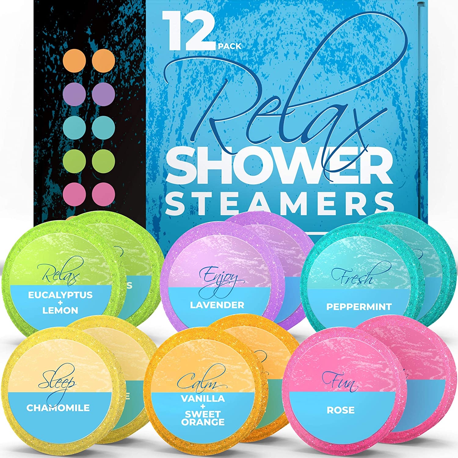 Shower Steamers Aromatherapy (12-Pack XXL Shower Vapor Tabs) - Shower Bombs for Women, Shower Tablets Aromatherapy (Assorted Essential Oils), Shower Aromatherapy Steamers for Relaxation and Wellness