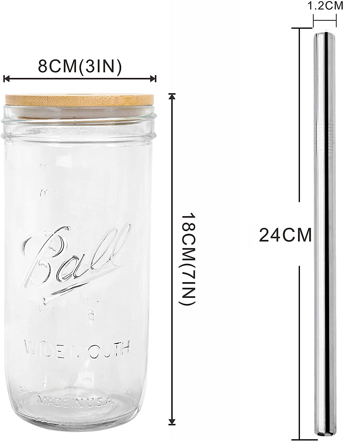 Mason Jar, Regular Mouth Mason Jars 16 Oz, Mason Jar Cups with Lids and Straws, Set of 2 Mason Jar Drinking Glasses