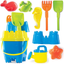 Prextex 10 Piece Beach Toys Sand Toys Set, Bucket with Sifter, Shovel, Rake, Watering Can, Animal and Castle Sand Molds