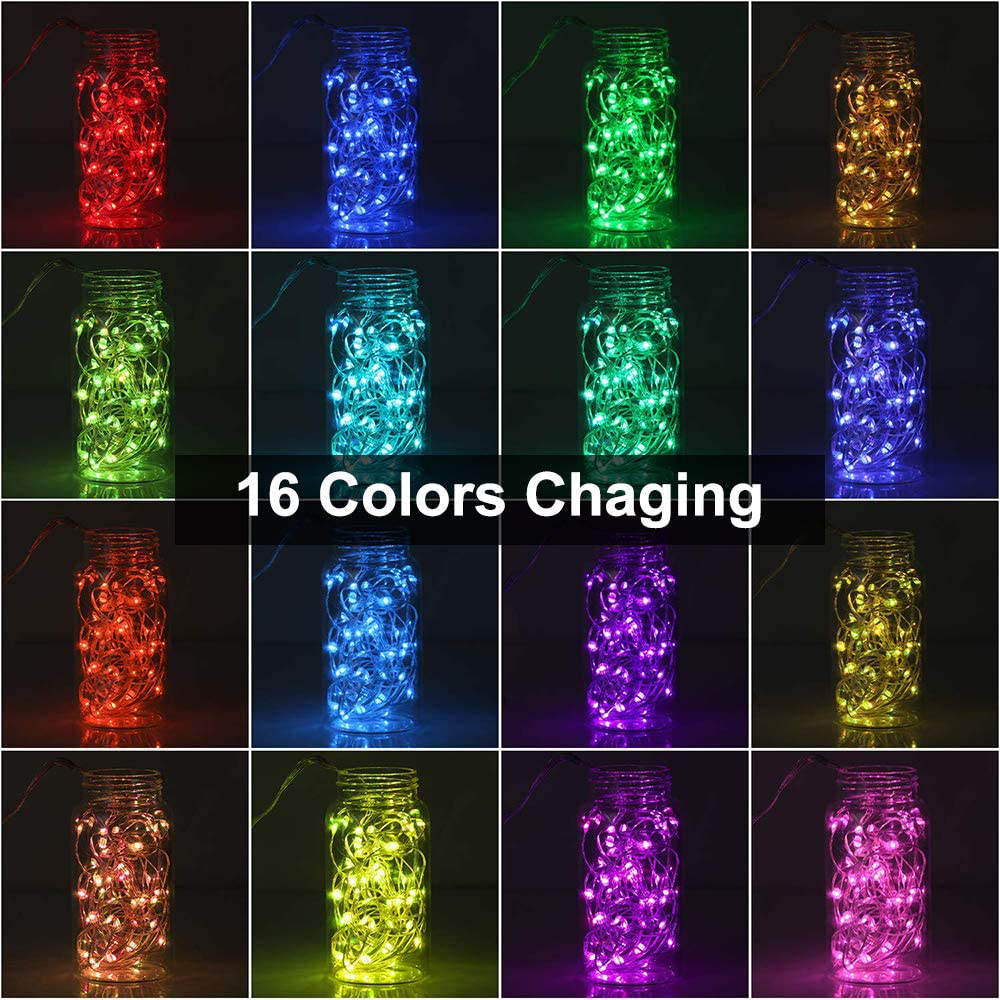 ANJAYLIA 2 Pack 50 LED Fairy String Lights Battery Operated, Waterproof 16 Colors Changing Twinkle Firefly Lights with Remote Timer for Indoor Bedroom Party Halloween Christmas Decor