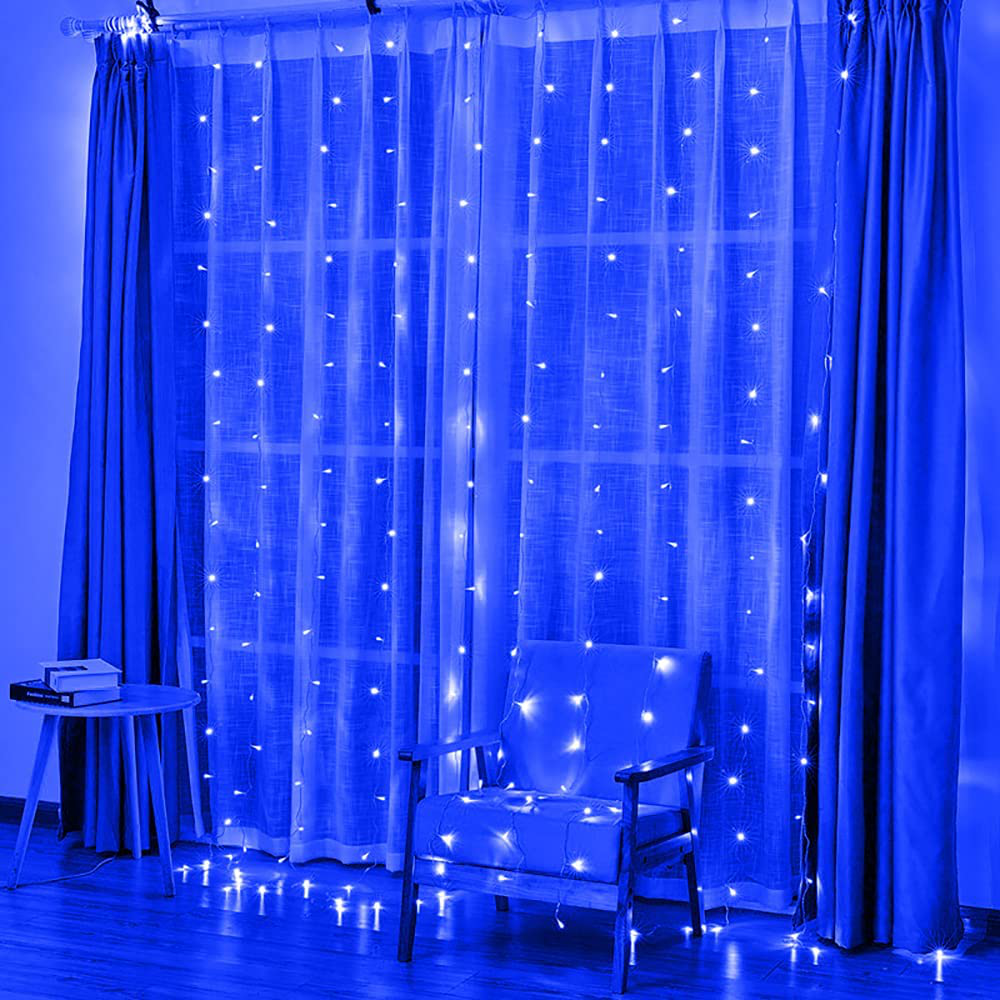 String Lights Curtain,USB Powered Fairy Lights for Bedroom Party,8 Modes & IP64 Waterproof Ideal for Garden,Patio (Blue,7.9Ft x 5.9Ft)