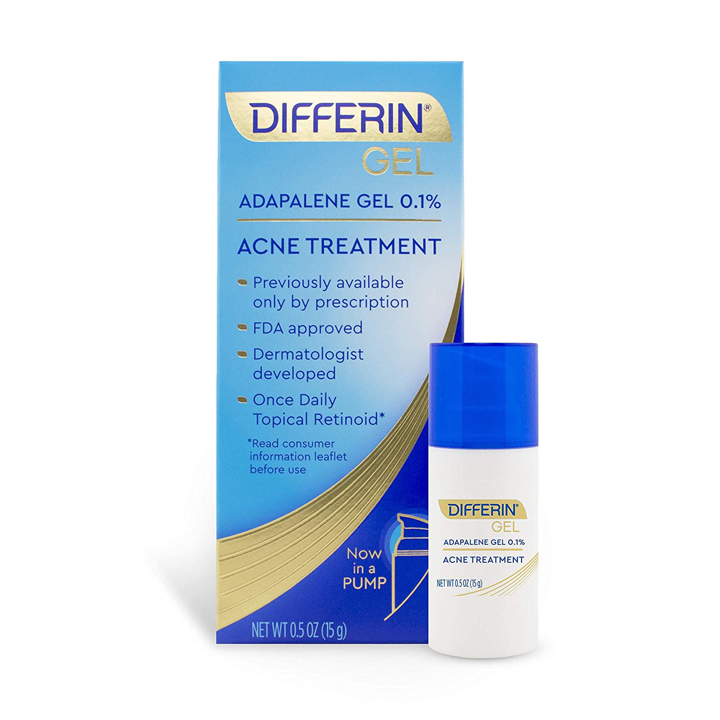 Acne Treatment Differin Gel, Acne Spot Treatment for Face with Adapalene (Up to 30 Day Supply), 15 Gram, Pump