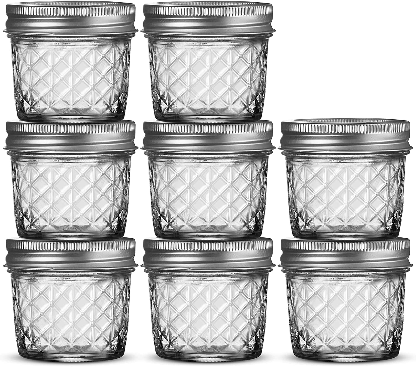 Ball Regular Mouth Mason Jars 4 oz [8 Pack] Ball Jelly Jars 4 oz with Lids For Canning, Fermenting, Conserving Syrups, Sauces, Jams, Baby Foods - Microwave/Freezer/Dishwasher Safe + SEWANTA Jar Opener