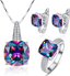Women'S Rainbow Mystic Topaz 925 Sterling Silver Pendants Ring Earrings Jewelry Set