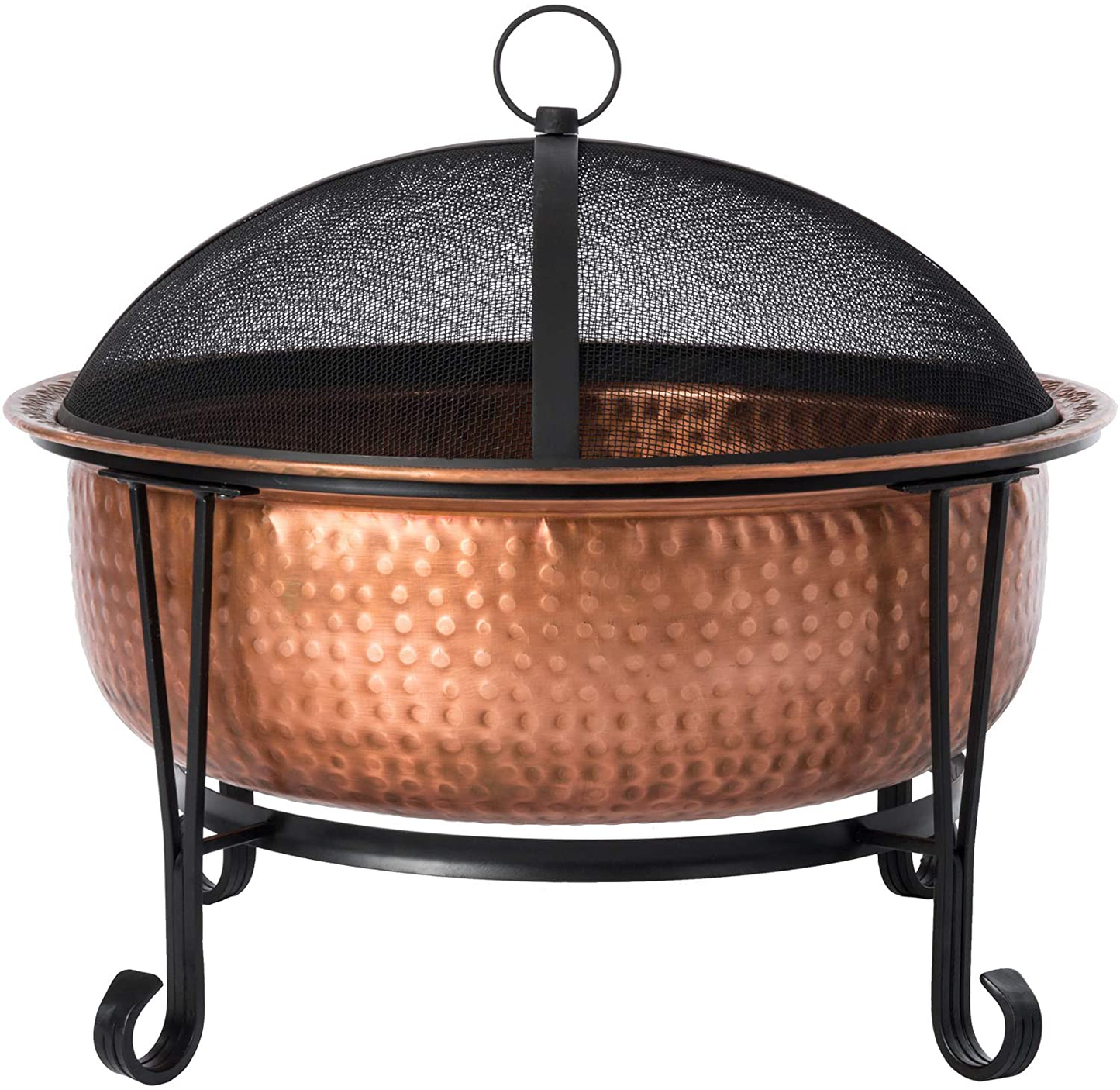 Fire Sense Palermo Copper Fire Pit with Steel Stand | Wood Burning | Mesh Spark Screen, Steel Grate, Screen Lift Tool, and Vinyl Weather Cover Included | Lightweight Portable Patio and Outdoor Heater