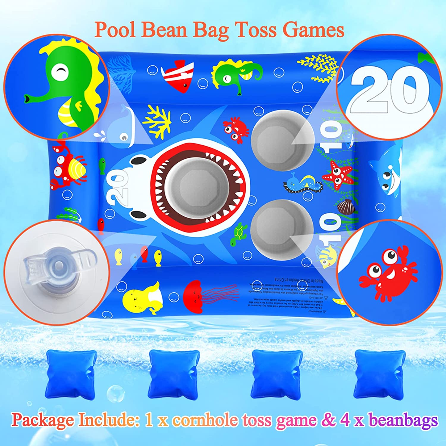 Inflatable Pool Toss Games Toys, 33" Cornhole Bean Bag Toss Games with 4 Beanbags, Floating Toss Game for Kids Adults Pool Party Games