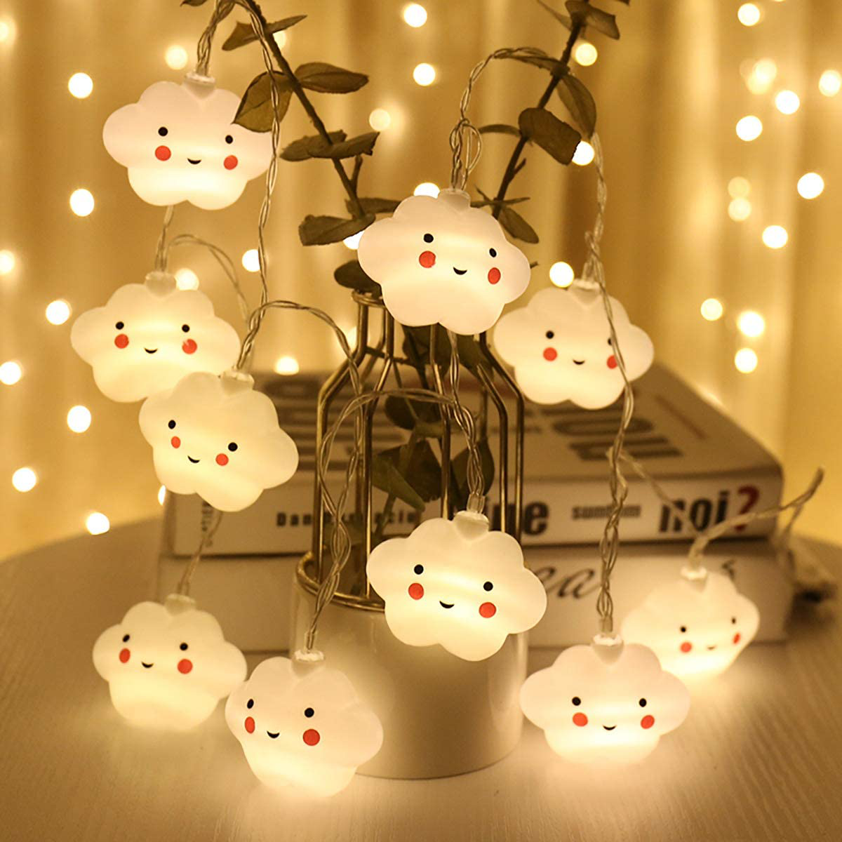 Indoor String Lights, Battery Powered Fairy String Lights Waterproof, 20 LED Cute Decoration Extendable for Indoor, Outdoor, Kids Bedroom, Christmas Tree, New Year, Garden Decoration, Warm White