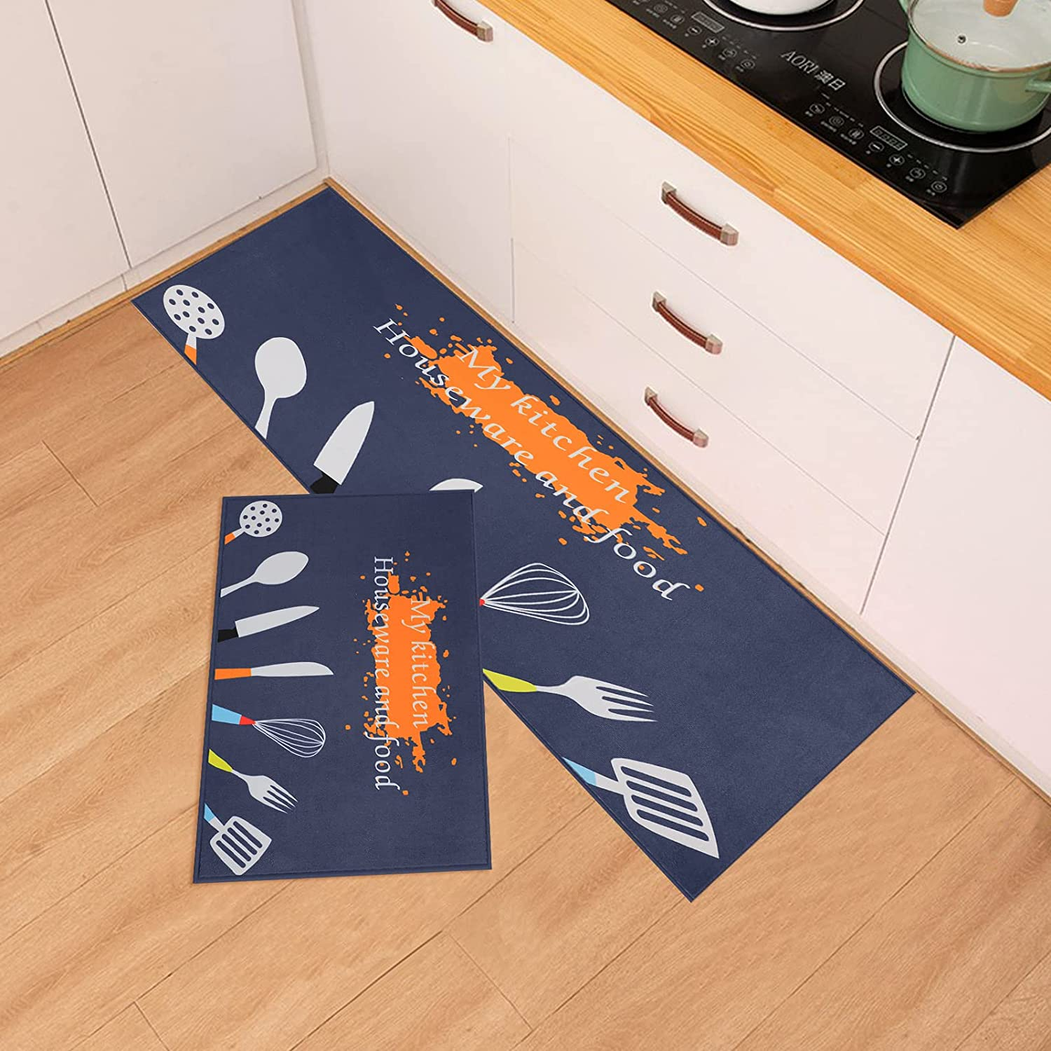 2 PCS Soft Cushioned Anti-Fatigue Kitchen Rugs with Non-Skid Water Absorbent Washable Kitchen Floor Mat