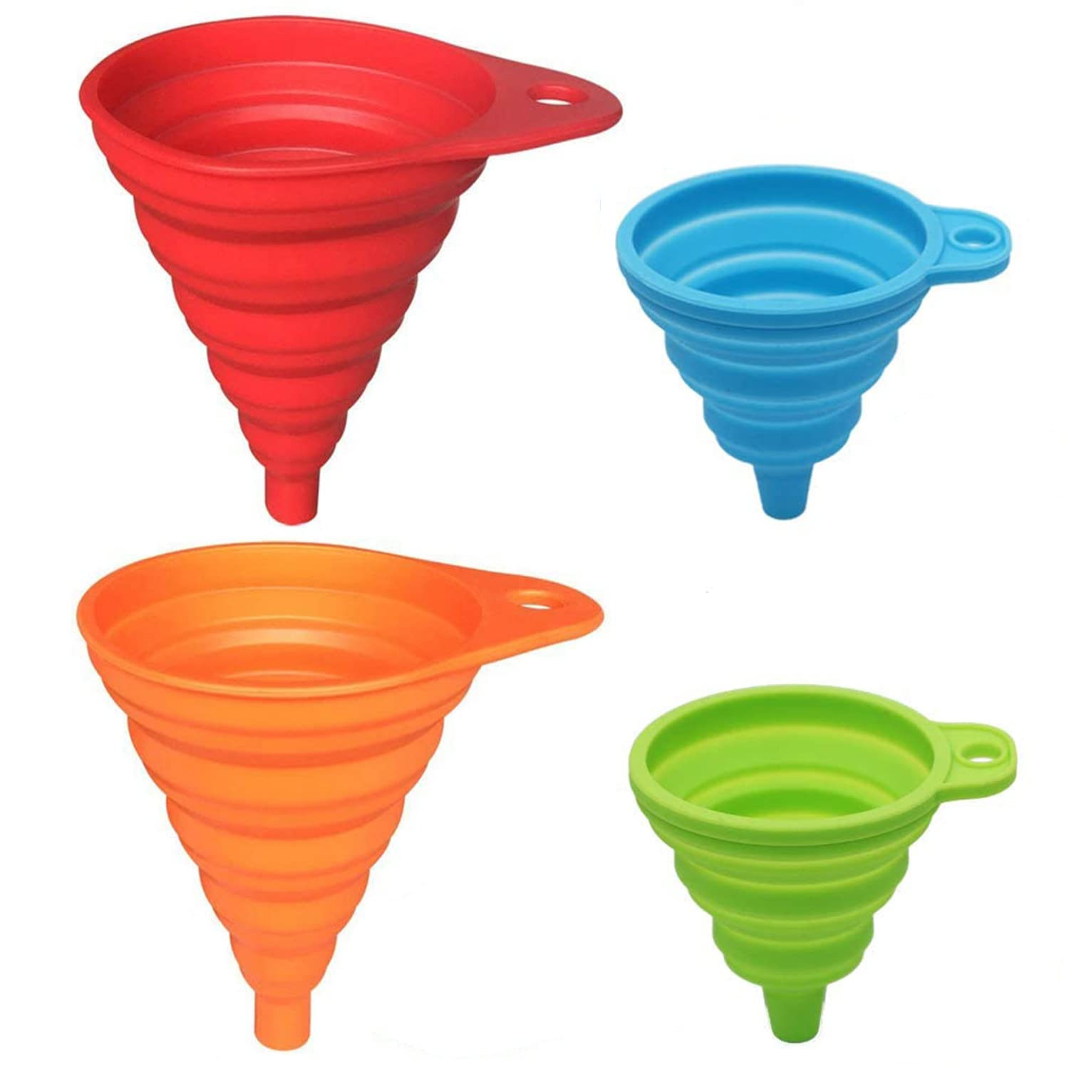 Collapsible Funnels for Kitchen Use, Mini Small Medium and Large 4 Foldable Funnel Sets for Filling Bottles Canning and Jar, Food Kitchen Items, BPA Free, Heat Resistant
