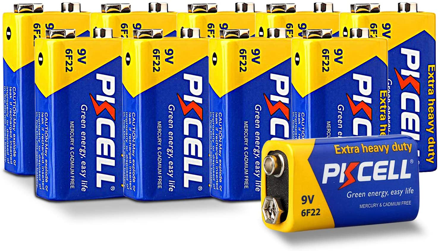 PKCELL 9V Maximum Power Dry Battery (10 Count)– Ultra Long-Lasting 9 Volt Carbon Zinc Battery, 3-Year Shelf Life, Leak-Proof 9V Battery for Smoke Detectors