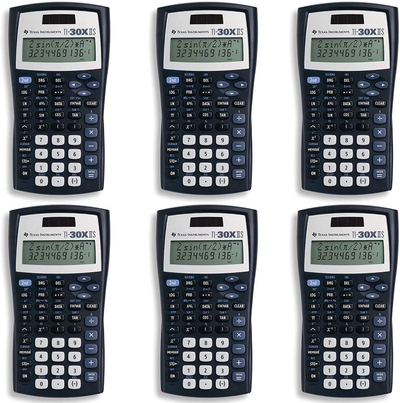 Texas Instruments TI-30X IIS 2-Line Scientific Calculator, Black with Blue Accents, 6 Pack