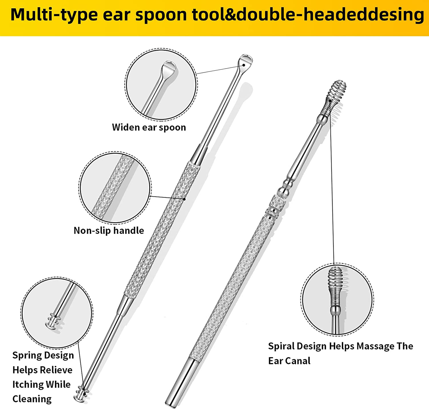 9 Pcs Ear Pick Earwax Removal Kit, Ear Cleansing Tool Set, Ear Wax Removal Tool, Ear Curette Ear Wax Remover Tool with a Cleaning Brush and Storage Box, Medical Grade, for Children and Adults,Silver