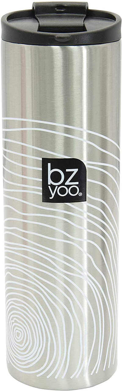 bzyoo Brew 18/8 Stainless Vacuum Drinking BPA-Free 16oz Coffee Mug Water Thermal Bottle with Leak Proof Design for Hike Camping Holiday New Year Gifts Wellness (Organica, White)