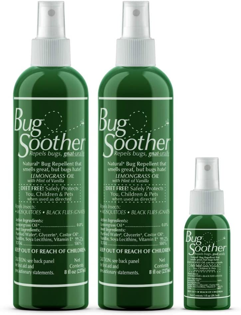 Bug Soother Spray - Natural Insect, Gnat and Mosquito Repellent & Deterrent - DEET Free - Safe Bug Spray for Adults, Kids, Pets, & Environment - Made in USA - Includes 1 oz. Travel Size (3, 4 oz.)