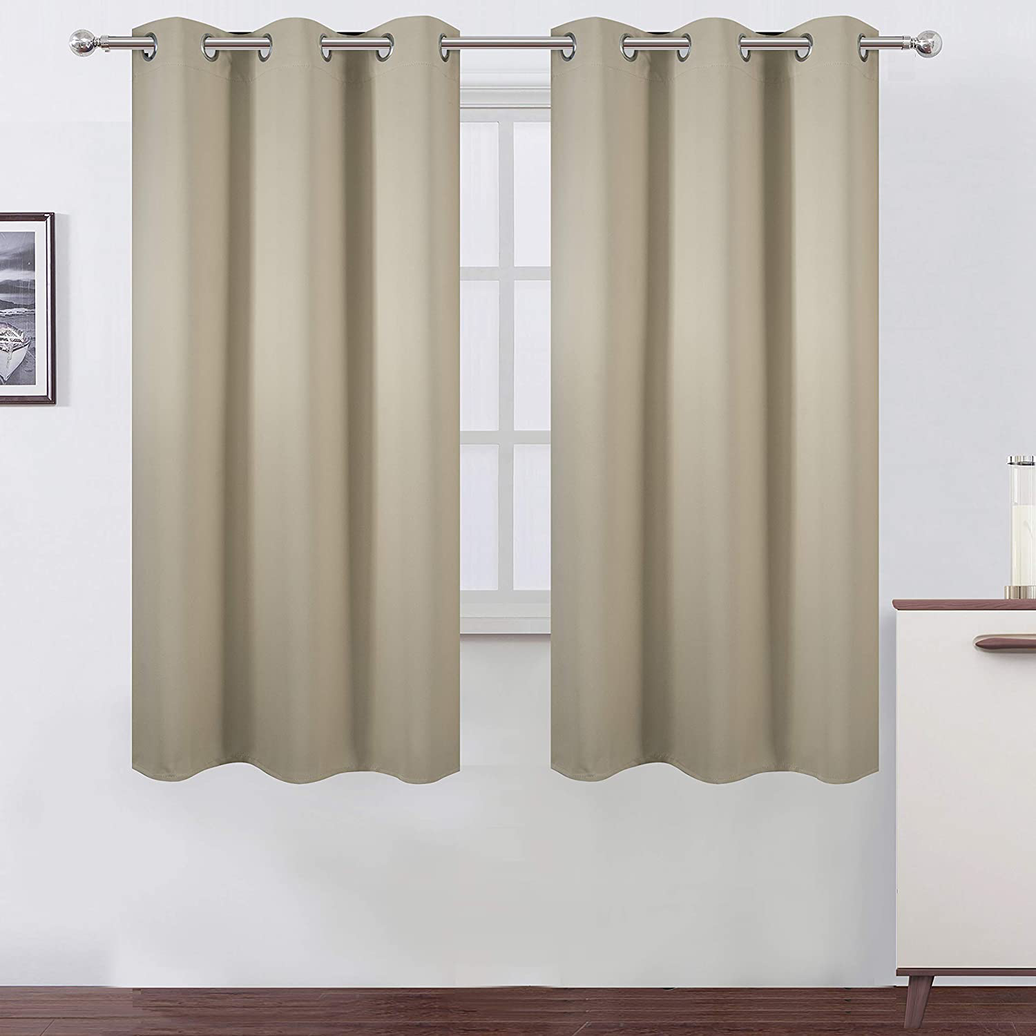 LEMOMO Beige Thermal Blackout Curtains/38 x 63 Inch/Set of 2 Panels Room Darkening Curtains for Bedroom