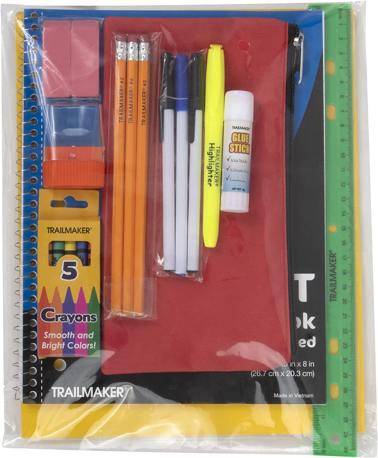 20 Piece School Supplies for K-12 Back to School Supplies for Students School Supply Kit Bundle Pack for Boys and Girls