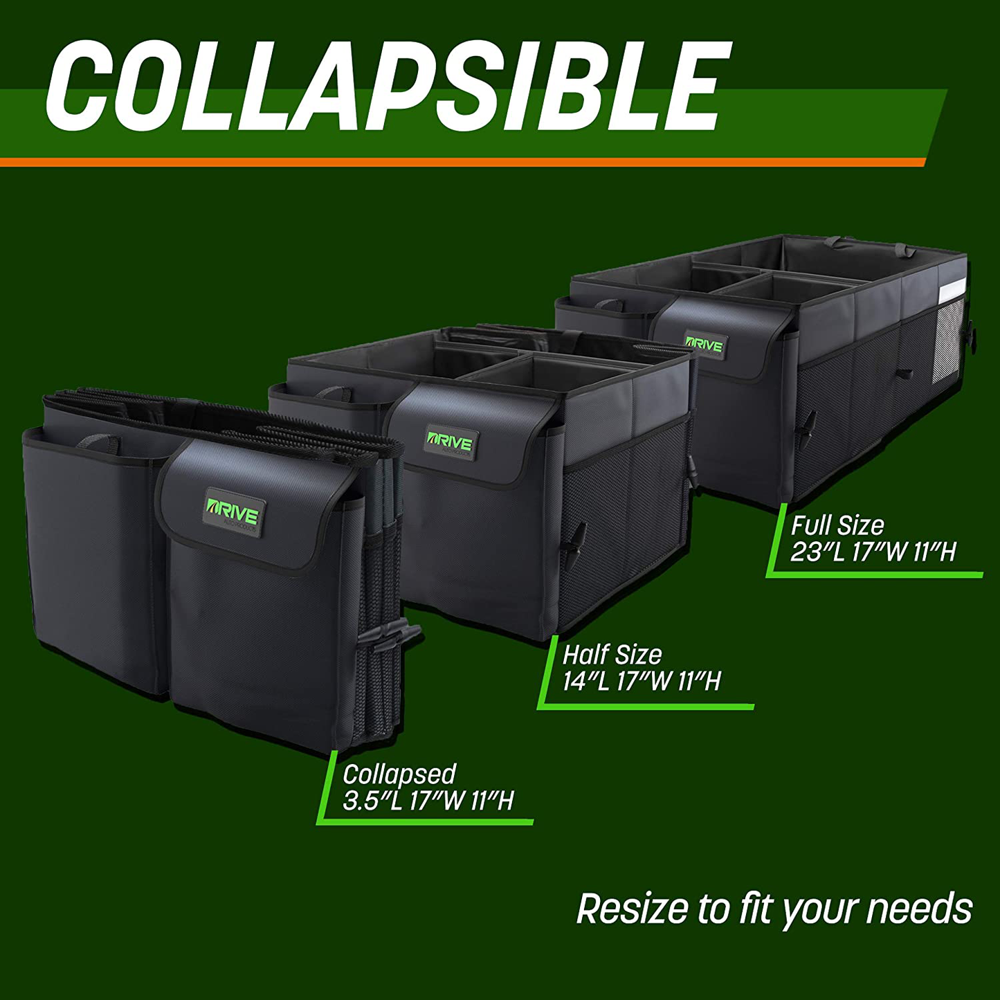 Drive Auto Trunk Organizers and Storage - Collapsible Multi-Compartment Car Organizer w/ Adjustable Straps - Automotive Consoles & Organizers