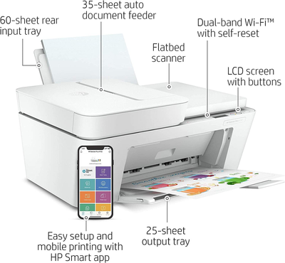 HP Deskjet plus 4152 Wireless All-In-One Color Inkjet Printer, Mobile Print, Scan & Copy, Instant Ink Ready, 7FS74A (Renewed)
