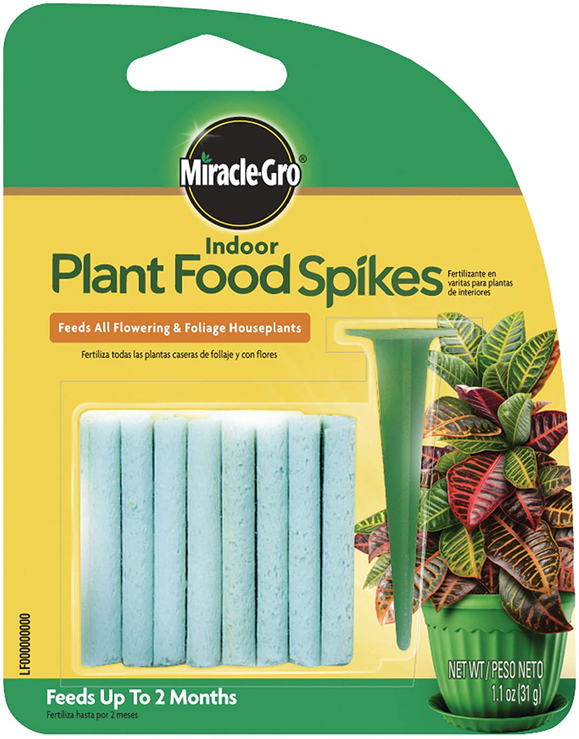 Miracle-Gro Indoor Plant Food Spikes, Includes 24 Spikes - Continuous Feeding for all Flowering and Foliage Houseplants - NPK 6-12-6