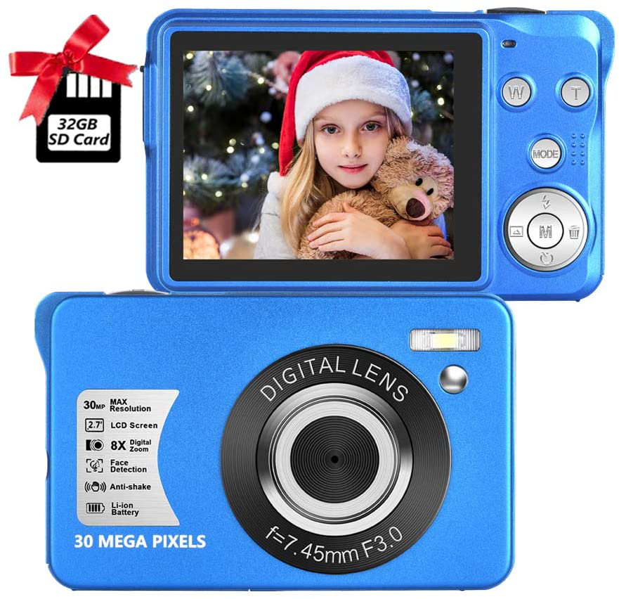 Digital Camera 2.7K 48 Mega Pixels 2.7 Inch HD Camera Rechargeable Mini Camera16x Digital Zoom Compact Camera for Beginner(32GB SD Card Included)