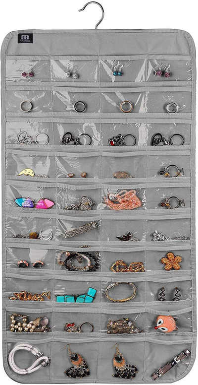 BB Brotrade Hanging Jewelry Organizer,Accessories Organizer,80 Pocket Organizer for Holding Jewelries (Grey)