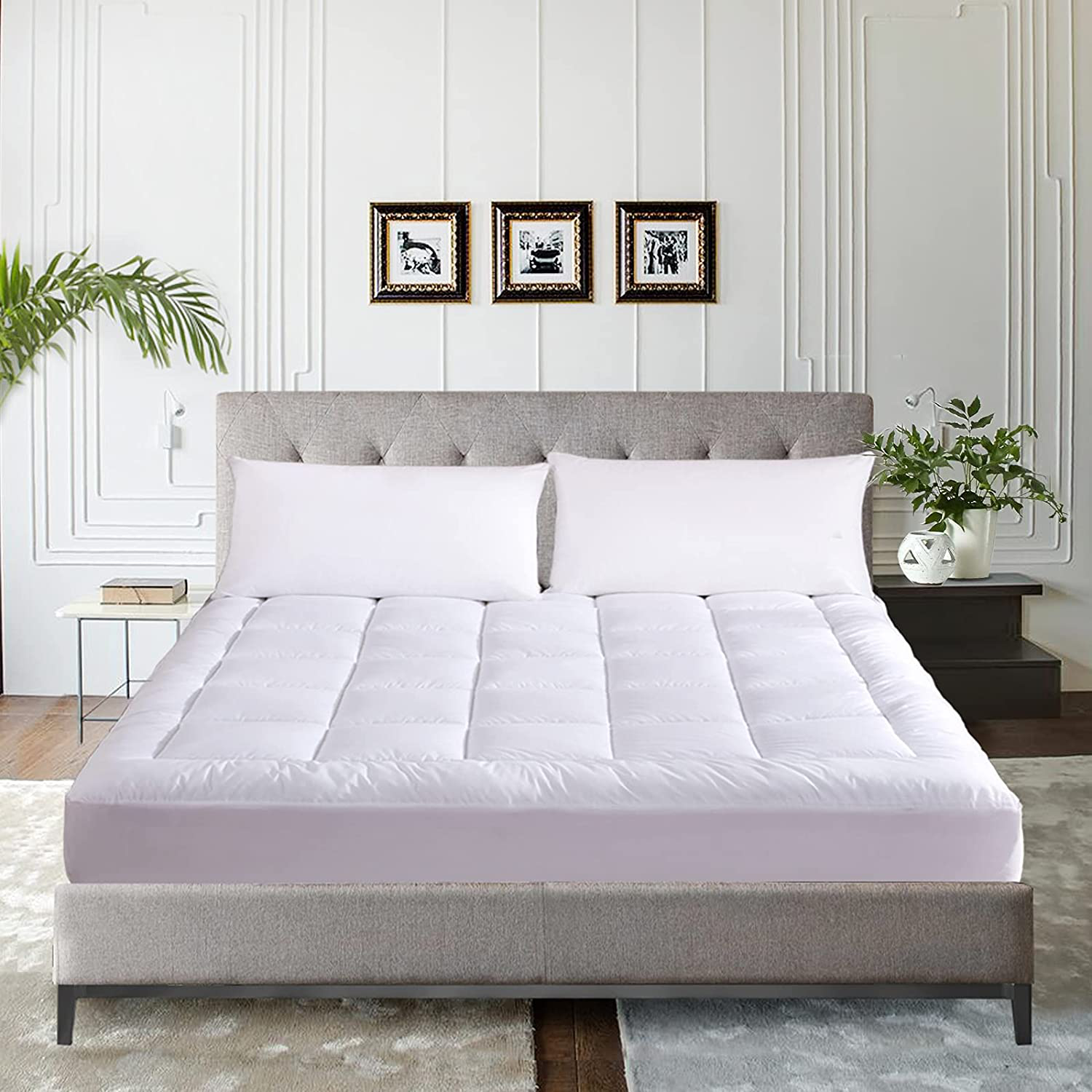 WhatsBedding Waterproof Mattress Pad Twin XL Size Cotton Top Down Alternative Filling Pillowtop Mattress Topper Cover-Fitted Quilted (Waterproof Twin XL)