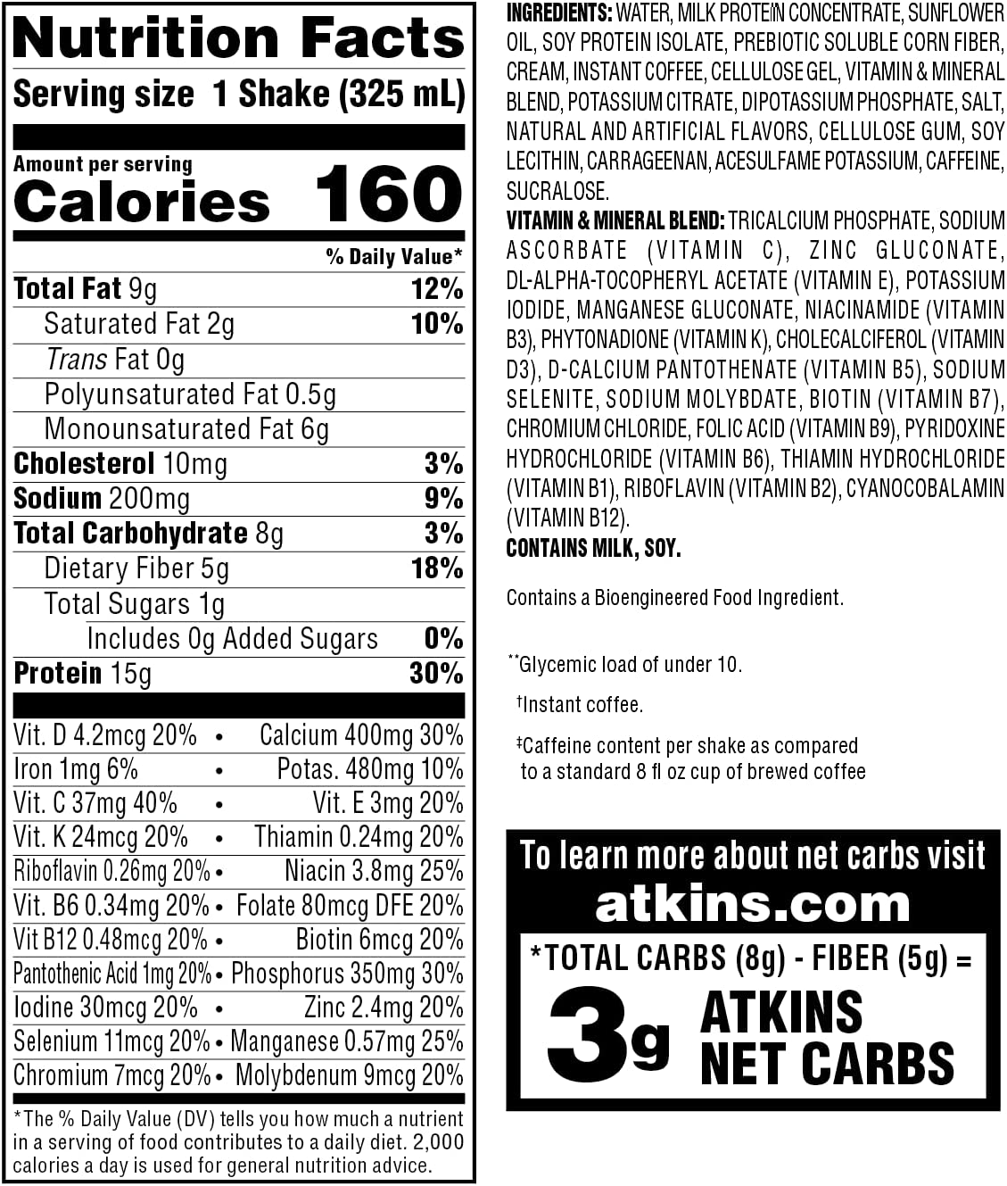 Atkins Iced Coffee Café Caramel Protein-Rich Shake, with Coffee and Protein, Keto-Friendly and Gluten Free (12 Shakes)