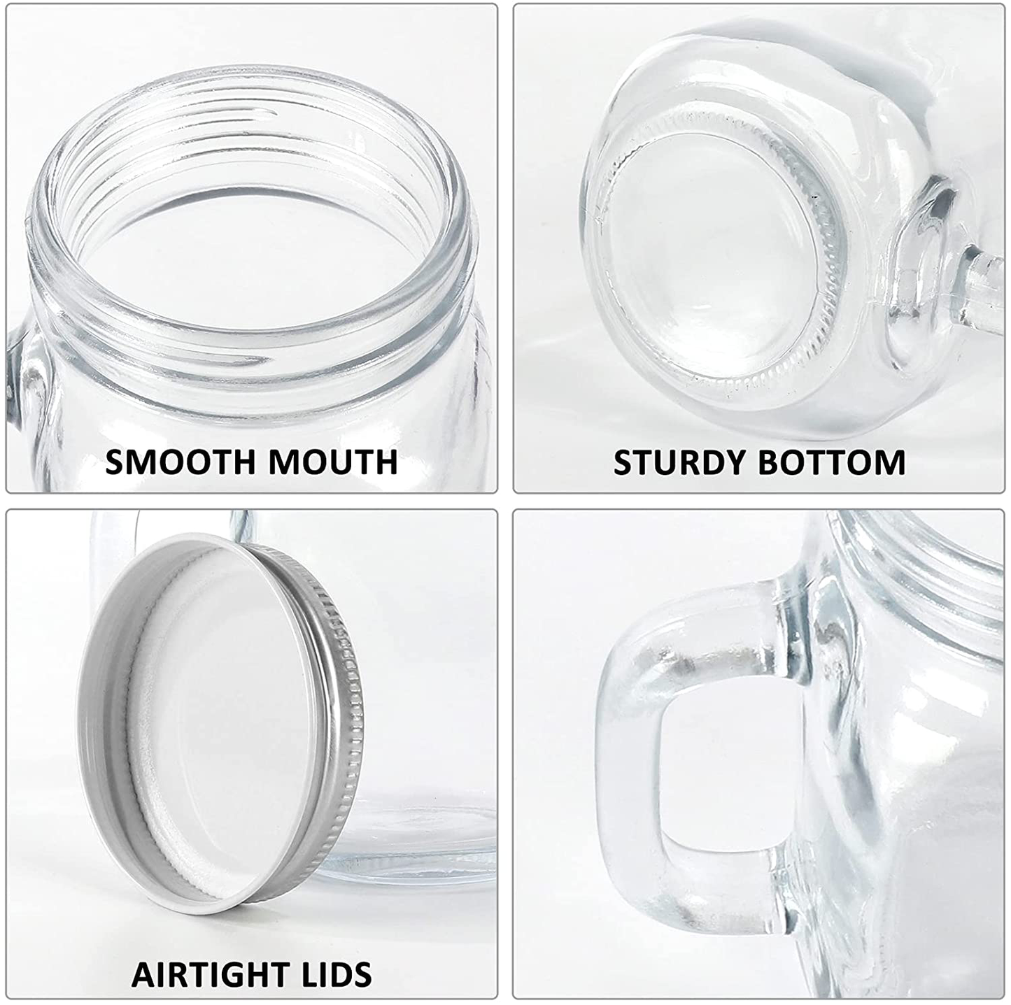 16 oz Glass Mason Jars With Handle, 500 ml Drinking Mugs with Regular Mouth Lids,Set of 9, Perfect Drinking Jars for Jam, Honey, Tea, Juice, Milk. Included 1 Pens and 20 Labels.