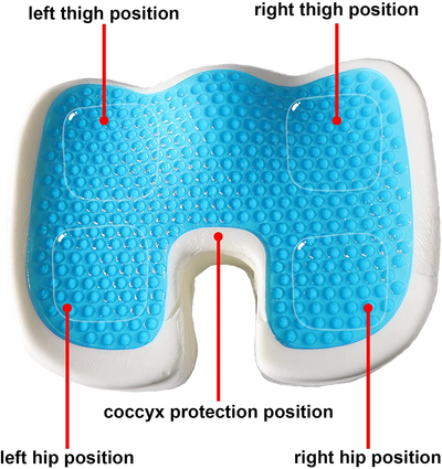 Gel Seat Cushion, Memory Foam Coccyx Cushion Pillow, Orthopedic Cushion for Sciatica Back Pain Relief, Non-Slip Cooling Gel Chair Pad with Mesh Cover for Office Desk Chair, Car, Wheelchair, Airplane