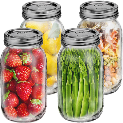 Quart Mason Jars with Lids- Large Glass Canning Jars 32oz Wide Mouth Airtight Lids for Drinks Food Storage Salads Yogurt Fruits Smoothies Meal Prep Overnight Oats (Set of 4) (32oz)