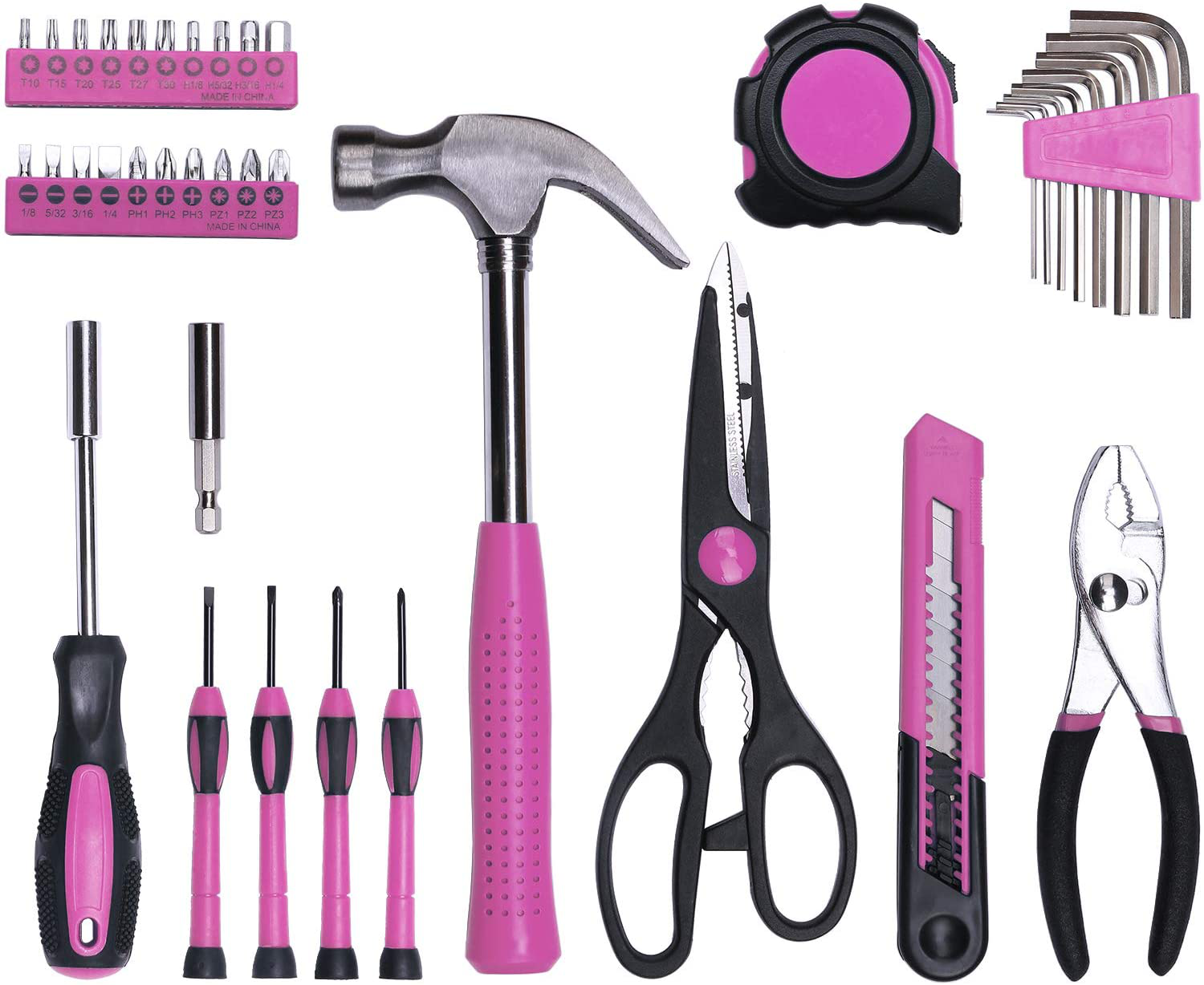 40-Piece All Purpose Household Pink Tool Kit for Girls, Ladies and Women - Includes All Essential Tools for Home, Garage, Office and College Dormitory Use