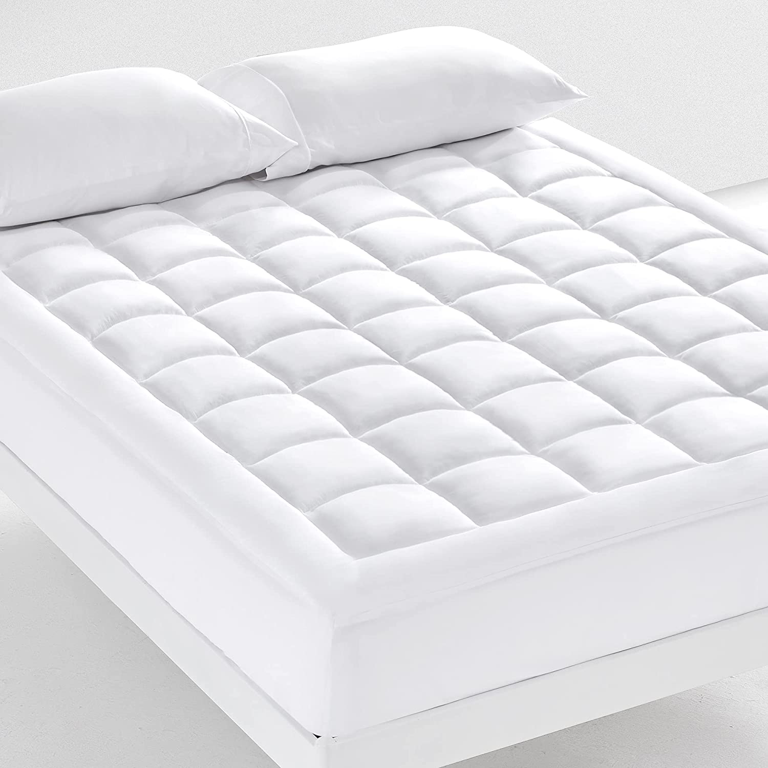 SONIVE Quilted Mattress Pad Soft Fluffy Pillow Top Mattress Cover Down Alternative Fill Topper Streches up to 21 Inches Deep Pocket (White, Full)