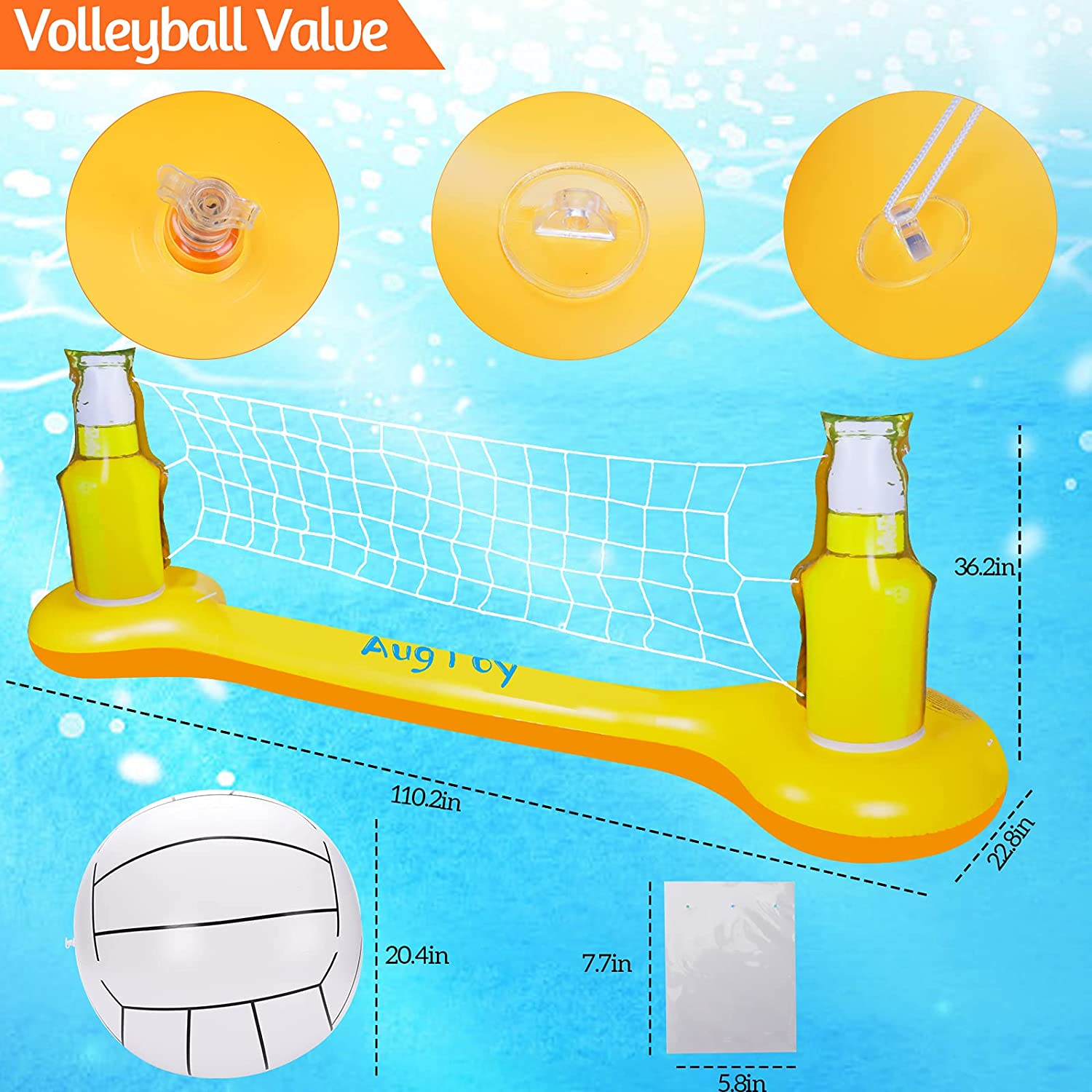 Pool Volleyball Set, Pool Games for Adults and Family Kids, Pool Toys for Teens, Inflatable Swimming Pool Floats Accessories Summer Outdoor outside Pool Party Games Volleyball Court (108"×20"×33")