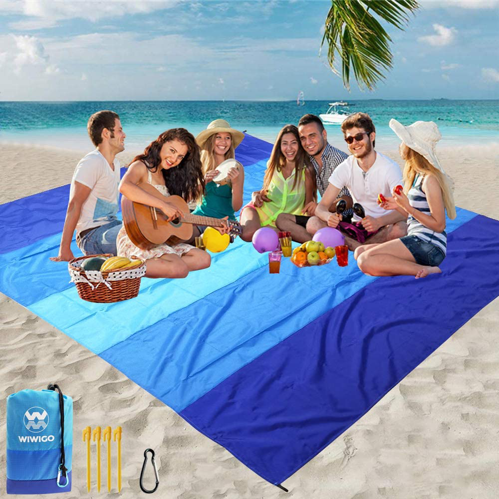 WIWIGO Beach Blanket, Sandproof Beach Mat 79" X 83" for 4-7 Adults Waterproof Quick Drying Outdoor Picnic Mat for Travel, Camping, Hiking