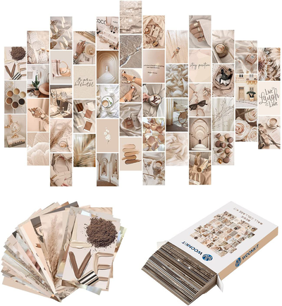 Beige Wall Collage Kit Aesthetic Pictures, Room Decor Aesthetic, Room Decor for Teen Girls, Photo Collage Kit for Wall Aesthetic, Room Decor for Bedroom Aesthetic, Wall Collage Kit, 50PCS 4X6 IN