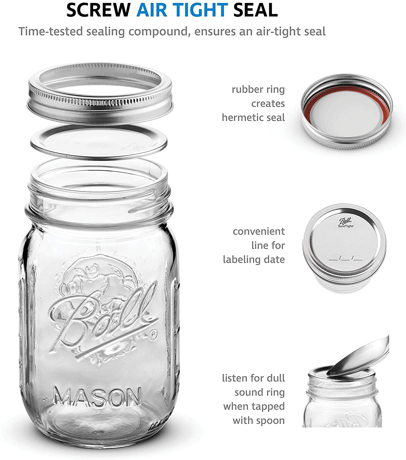 Ball Regular Mouth Mason Jars 16 oz [5 Pack] With mason jar lids and Bands, Ball mason jars 16 oz - For Canning, Fermenting, Pickling, Jar Decor - Microwave/Freeze/Dishwasher Safe + SEWANTA Jar Opener